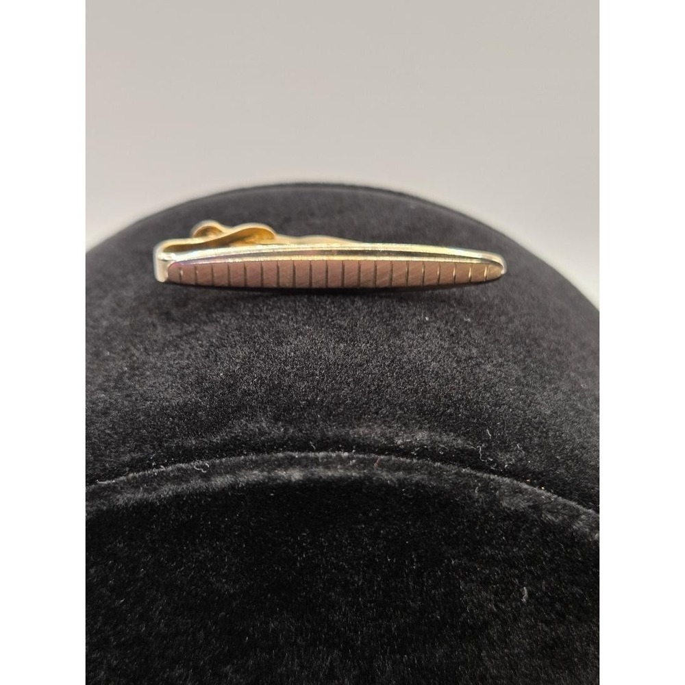 Vintage Swank Tie Clip Gold Tone Mid Century Ribbed Textured Men's Tie Bar AS IS